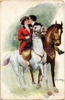 1918 Szerelmes pár lovon / Couple in love on horseback. F.H & S., W IX. NR. H. 358. s: O. Jantsch (EK)