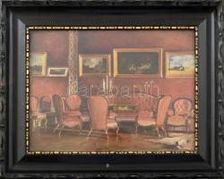 Jelzés nélkül, XX. sz. első fele: Enteriőr festményekkel. Olaj, karton. Üvegezett fakeretben, 22,5x3...