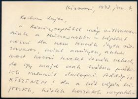 1972 Kisoroszi, Nádas Péter (1942-) Kossuth-díjas író, drámaíró autográf képeslapja, aláírásával, Sv...