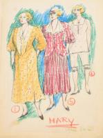 Kemenes Fanni (1932?): 19 db jelmezterv. Vegyes technika, papír, jelzés nélkül, papírra kasírozva, n...