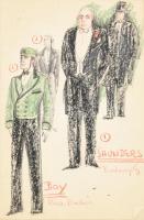 Kemenes Fanni (1932?): 19 db jelmezterv. Vegyes technika, papír, jelzés nélkül, papírra kasírozva, n...