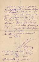 1889 Popper Dávid (1843-1913) gordonkaművész saját kézzel írt levele, német nyelven, autográf aláírá...