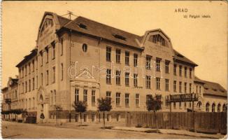 Arad, Új polgári iskola, Frank Vilmos kőfaragó telepe. Ingusz I. és fia kiadása / school, stone carver (EK)