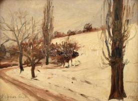 Vagáss (?) Géza jelzéssel: Havas táj, 1931. Olaj, karton. Dekoratív fakeretben. 18,5x24,5 cm