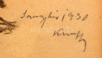 Kunffy Lajos (1869-1962): Ülő alak. Szén, papír, jelzett. Üvegezett, dekoratív fakeretben, 27×19,5 c...