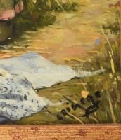 Czinege Zsolt (1964-): Folyóparton. Olaj, rétegelt falemez, jelzett. 25×20 cm. Dekoratív fakeretben