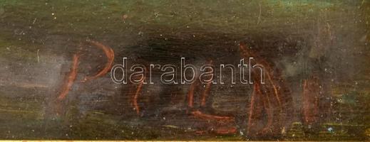 Böhm Lipót, Poldi (1916-1995): Estefelé. Olaj, karton, jelezve jobbra lent. Hátoldalán Szőnyi István...