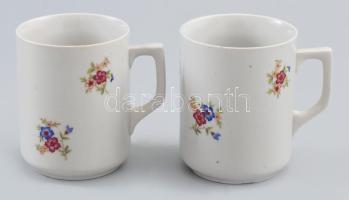 Zsolnay virágmintás porcelán bögre pár, 2 db, matricás, jelzett, hibátlan, m: 9,5 cm