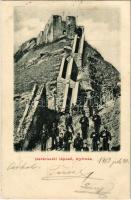 1903 Gyimes, Csík-Gyimes, Ghimes; határszéli lépcső határőr katonákkal. Adler Alfréd fényképész / border stairs with soldiers (fl)