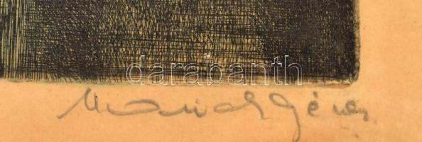 Marich Géza (1913-1985): Erdei tó. Színezett rézkarc, papír, jelzett. Üvegezett fakeretben, lap szél...