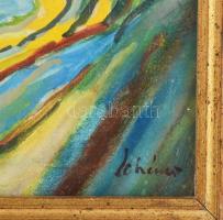 Schéner Mihály (1923-2009): Kékben úszó táj, 1959. Olaj, vászon, jelezve jobbra lent. Hátoldalán aut...