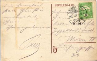 1913 Szombathely, Horváth Boldizsár tér, villamos, piac, Hungária szálloda, üzletek (ázott sarok / w...