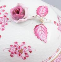 Herendi Apponyi mintás porcelán bonbonier, plasztikus rózsa fogóval, kézzel festett, jelzett, hibátl...