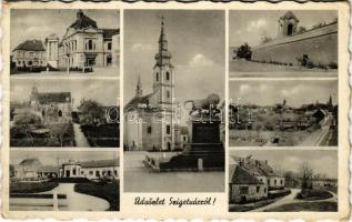 1944 Szigetvár, mozaiklap, vár, városháza, Kossuth tér (EK)