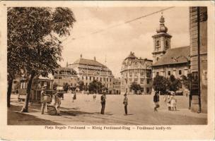 1927 Nagyszeben, Hermannstadt, Sibiu; Piata Regele Ferdinand / Ferdinánd király tér, villamos. Jos. Drotleff Nr. 4. / square, tram