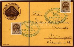 1940 Budapest V. Hotel Continental szálloda reklámlapja + "1940 Használja a Horthy Miklós Nemzeti Repülőalap bélyegeket" So. Stpl (EK)