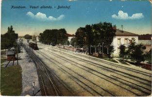 1917 Komárom, Komárnó; vasútállomás, gőzmozdony, vonat / railway station, locomotive, train