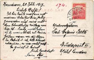 1917 Komárom, Komárnó; vasútállomás, gőzmozdony, vonat / railway station, locomotive, train