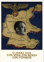 1938 März 13. Ein Volk, ein Reich, ein Führer! / Adolf Hitler, NSDAP German Nazi Party propaganda, map, swastika. 6 Ga. s: Professor Richard Klein + "Tag des Großdeutschen-Reichs Wien 9. April 1938" So. Stpl.