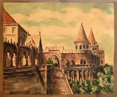 SK jelzéssel: Halászbástya, Budapest. Akvarell, papír. Üvegezett, sérült fakeretben. Kissé foltos. 17,5x21,5 cm