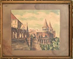 SK jelzéssel: Halászbástya, Budapest. Akvarell, papír. Üvegezett, sérült fakeretben. Kissé foltos. 1...