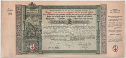 Budapest 1882. "Magyar szent korona országainak vörös-kereszt egylete" kisorsolási kötvény 5Ft-ról, sorszám nélkül (3x) T:AU kis beszakadások