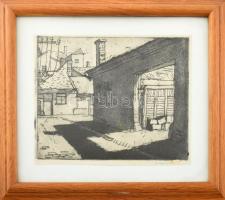 Jelzés nélkül: Dobrica (Vajdaság). Rézkarc, papír. Üvegezett fakeretben. 16,5x20,5 cm