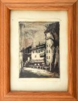 Jelzés nélkül: Utcarészlet. Rézkarc, papír. Üvegezett fakeretben. 13x9 cm