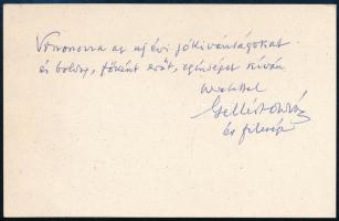 cca 1920-1930 Gellért Oszkár (1882-1967) Kossuth-díjas költő, újságíró, szerkesztő, Gellért Hugó (1890-1937) műfordító bátyjának autográf újévi jókívánságai ismeretlen részére kártyán, autográf aláírásával.