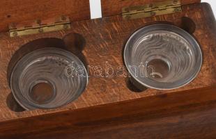 Íróasztali készlet. Tintatartó és tolltartó 24 cm, tapperrel. Üvegbetét Schneider jelzéssel. Egyik ü...