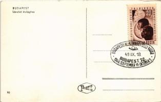 Budapest Lánchíd kivilágítva este + "1949. szempetember 16. - október 2. Budapesti Nemzetközi Ő...