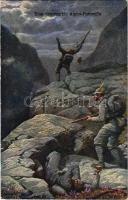Eine überraschte Alpini-Patrouille. Offizielle Karte für Rotes Kreuz, Kriegsfürsorgeamt Kriegshilfsbüro Nr. 189. / WWI Austro-Hungarian K.u.K. military art postcard s: C. Benesch