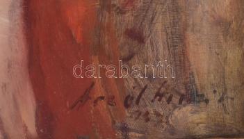 Aczél Henrik Emil (1876-1946): Női akt vörös lepellel. Olaj, karton, jelezve jobbra lent. Üvegezett ...