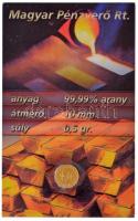 1946. 1Ft Au "Mini veret" (0.5g/0.999) utánveret díszcsomagolásban tanúsítvánnyal T:BU Hungary 1946. 1 Forint Au (0.5g/0.999) restrike in plastic card with certificate C:BU