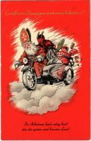 1957 Gruss vom Krampus und vom Nikolaus! / Mikulás és krampusz motorkerékpáron / Saint Nicholas and Krampus in motorbiycle (EK)