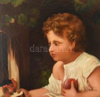 XIX. sz. festő: Gyermek tyúkokkal. Olaj, vászon. Jelzés nélkül. Dublírozott, restaurált. Hátoldalán ...