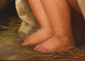 XIX. sz. festő: Gyermek tyúkokkal. Olaj, vászon. Jelzés nélkül. Dublírozott, restaurált. Hátoldalán ...