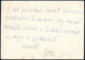 Kósa György (1897-1984) zeneszerző, zongoraművész saját kezű üdvözlő sorai kártyán, aláírással.