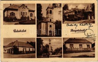 1944 Bagota, Bohatá (Ógyalla, Hurbanovo); községháza, templom, szobor, Ordódy kastély. Hüttner Gy. kiadása / town hall, church, statue, castle (EB)