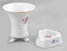 Hollóházi Hajnalka mintás porcelán lábas váza 16 cm + hamutál 13 cm. Kézzel festett, jelzett, hibátlan.