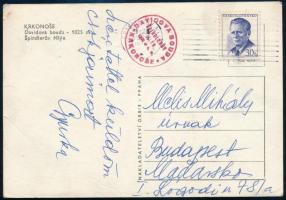 1980? Melis György (1923-2009) operaénekes saját kezű sorai családtagja részére, saját kezű aláírásával képeslapon.