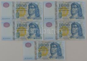 2015. 1000Ft (5x) sorszámkövetők és közeli sorszámok "DE 5532662 - DE 5532669" T:UNC,AU