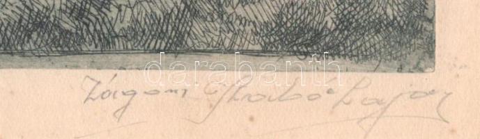 Zágoni Szabó Lajos (?-?), XX: sz. első fele: Furulyázó juhász kutyájával. Rézkarc, papír, jelzett. L...