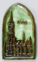Buda. Mázas kerámia plakett. Jelzés nélkül, kis kopással, 19x11,5 cm