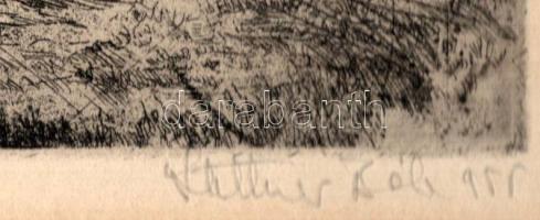 Stettner Béla (1928-19849: (...) rét (legelő lovak). Rézkarc, papír, jelzett, paszpartuban, 16x23,5 ...