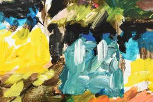 Deák János (1927-): nagybányai bányászházak. Olaj, karton. Jelzett, 46x39 cm