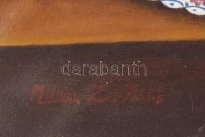 Molnár Z. János jelzéssel Asztali csendélet. Olaj, vászon, jelzett. 80x60 cm Dekoratív keretben