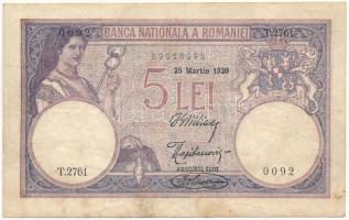 Románia 1920. 5L T:F Romania 1920. 5 Lei C:F Krause P#26