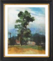 Halvax Gyula (1906-1984): Faluvégi fa. Pasztell, papír, jelzett, üvegezett fakeretben, 50×40 cm