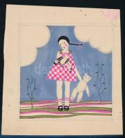 Galambos Margit (?-?): Copfos kislány játékmackóval, 1920-as évek (feltehetően reklámterv vagy illusztráció). Ceruza, tempera, papír, jelzés nélkül, lap alján Galambos Margit autográf feliratával. 11x11 cm.